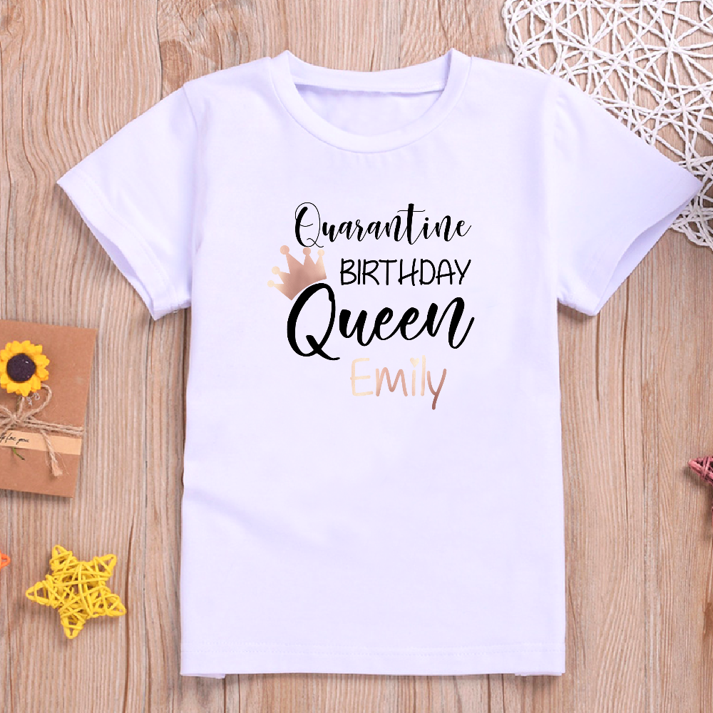 Personalised Quarantine Birthday Queen T-shirt for Kids and Baby Vest